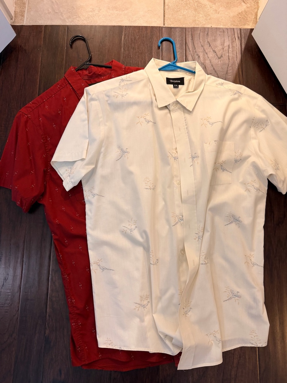 Brixton XXL Short-Sleeve Button-Down Shirts - Cream and Red